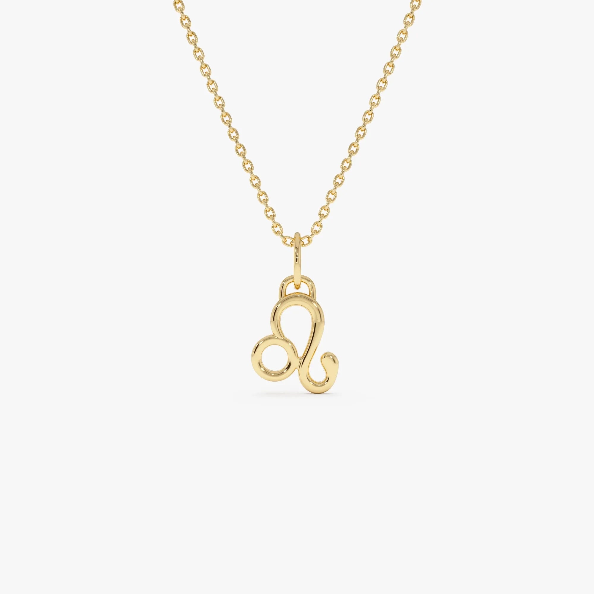 14k Solid Gold Leo Zodiac Charm Pendant Necklace