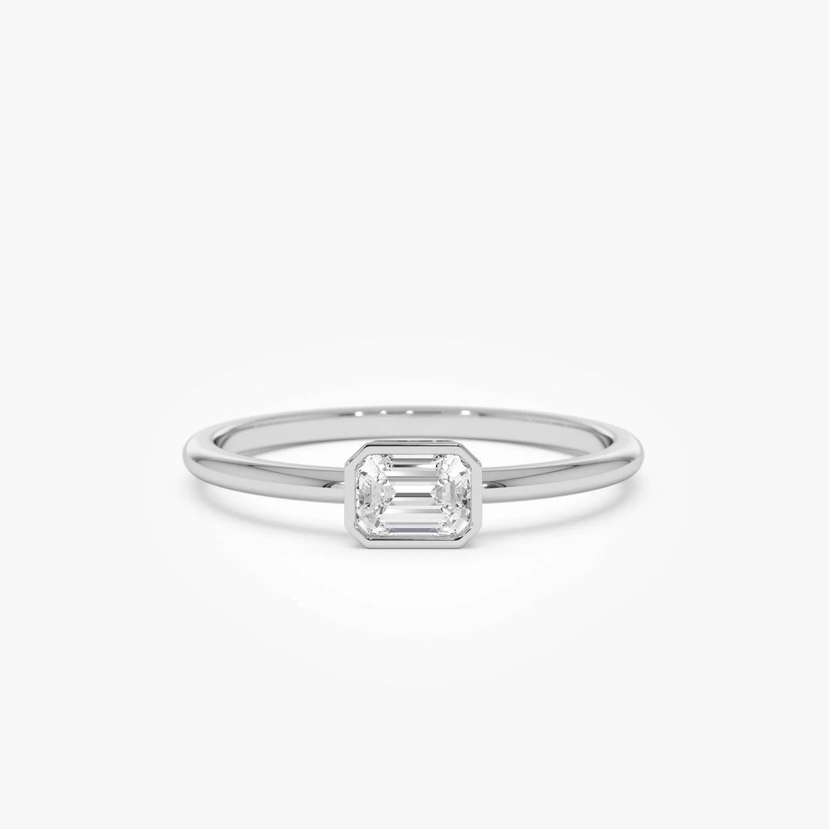 14k Gold Emerald Cut Diamond Bezel Set Solitaire Ring 0.22 Carat