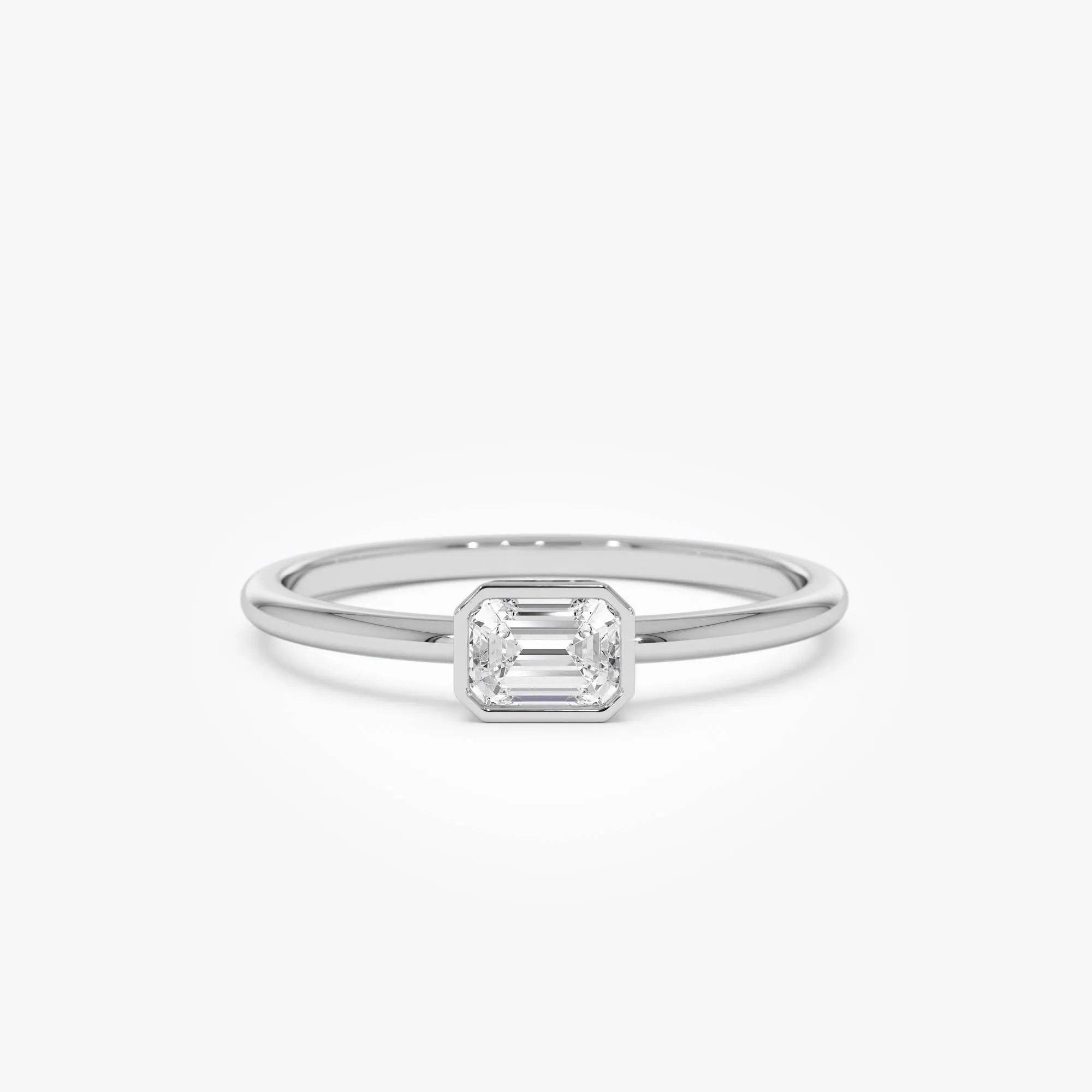 14k Gold Emerald Cut Diamond Bezel Set Solitaire Ring 0.22 Carat