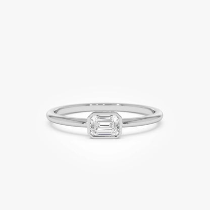 14k Gold Emerald Cut Diamond Bezel Set Solitaire Ring 0.22 Carat