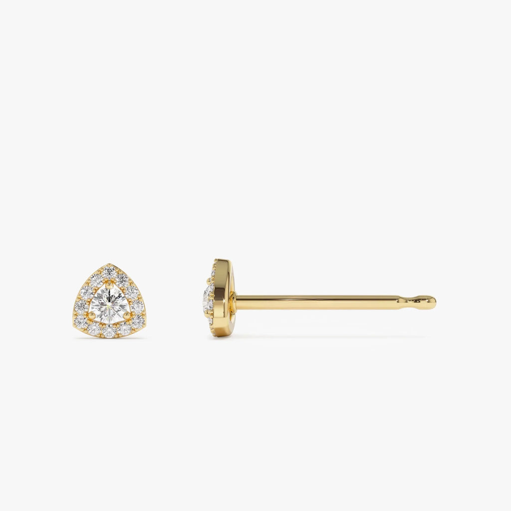 14k Gold Diamond Round Cut Triangle Halo Setting Stud Earrings 0.20 ctw