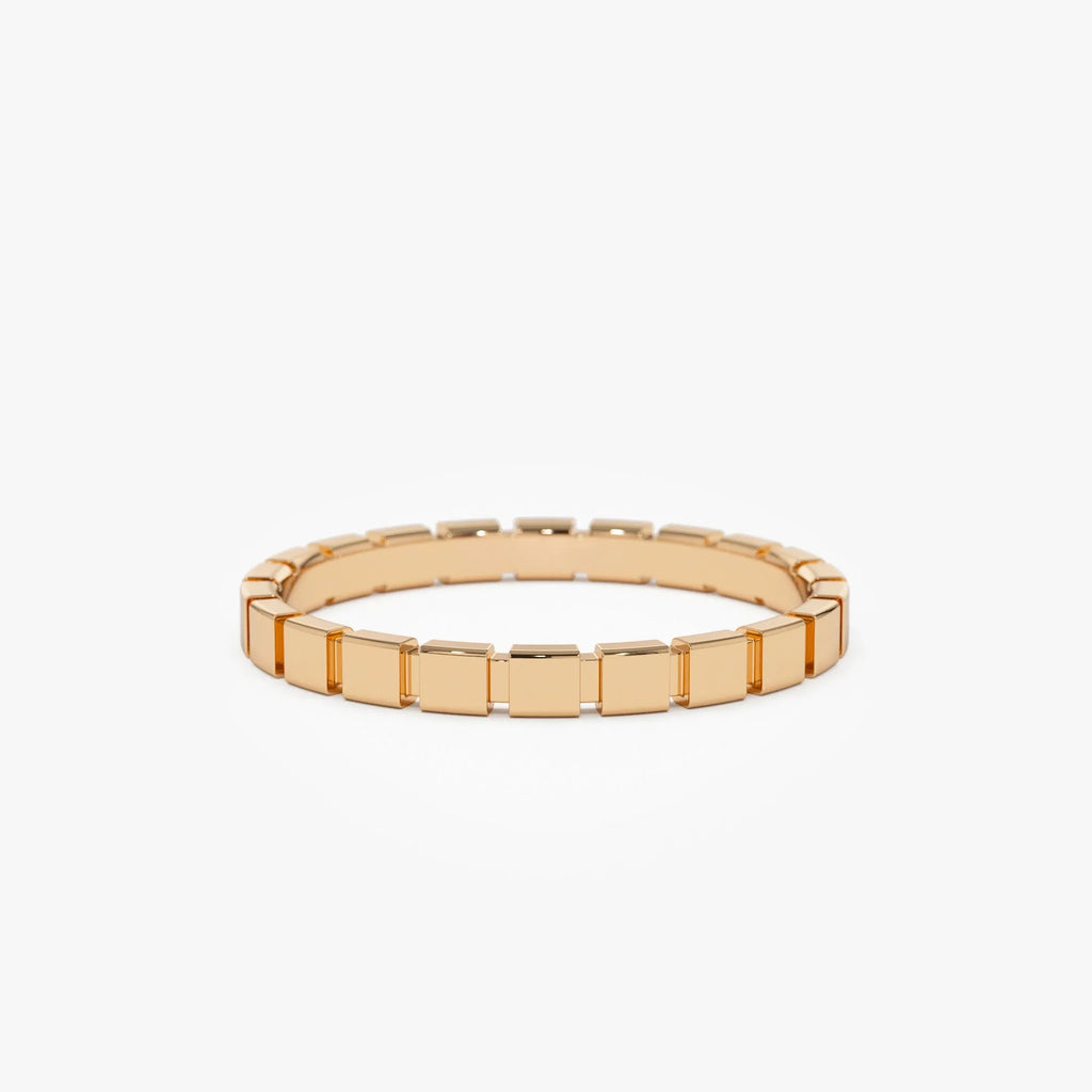 14k Solid Gold Geometric Square Stackable Band Ring
