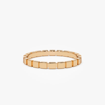 14k Solid Gold Geometric Square Stackable Band Ring