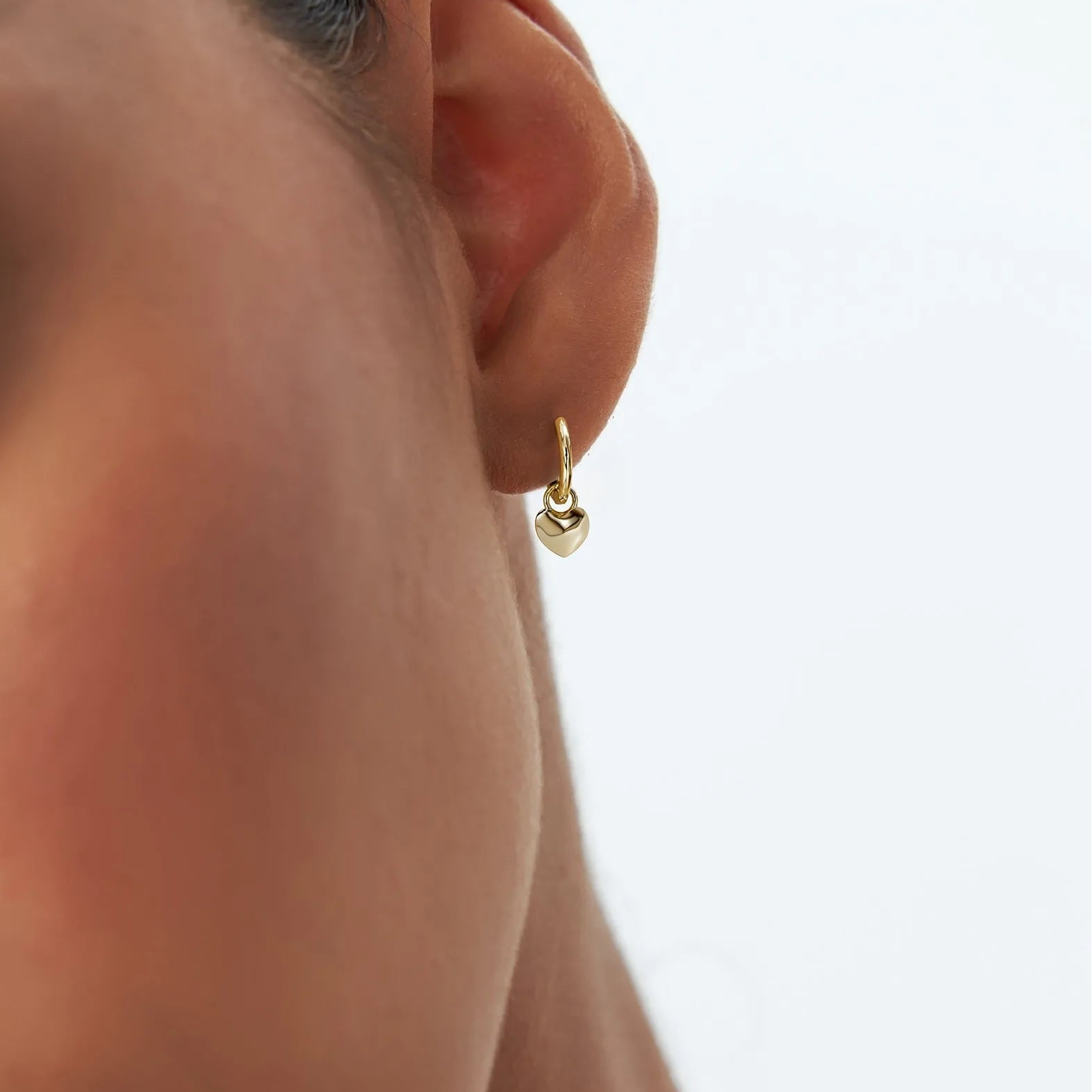 14k Solid Gold Dome Heart Shaped Hoop Earring Charm