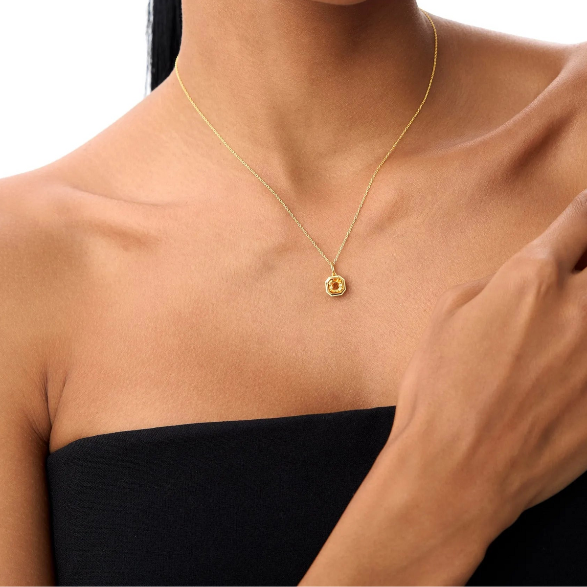 14k Solid Gold Citrine Asscher Cut Necklace 0.97 Carat Bezel Setting