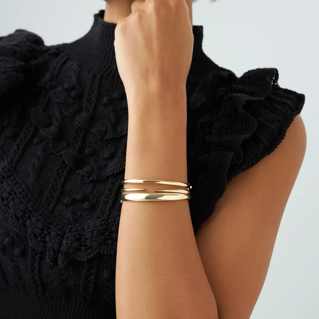 14K Solid Gold Wide Classic Dome Bangle Bracelet