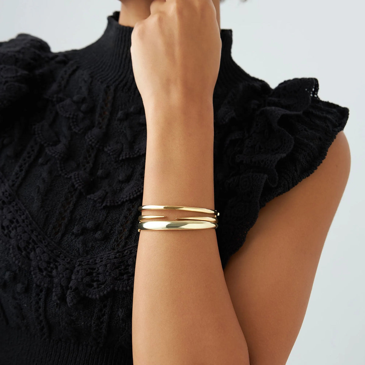 14K Solid Gold Wide Classic Dome Bangle Bracelet