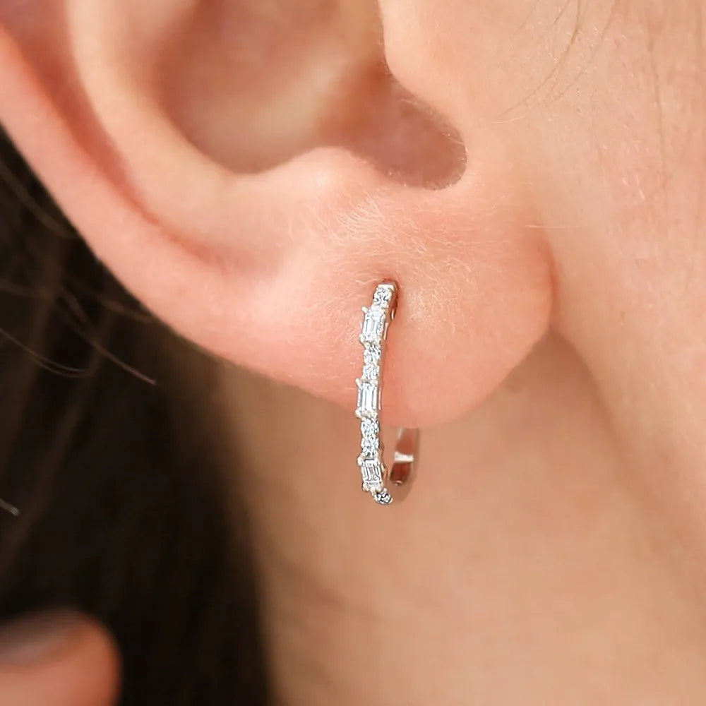 14k Gold Diamond Baguette and Round Cut Earrings 0.28 ctw