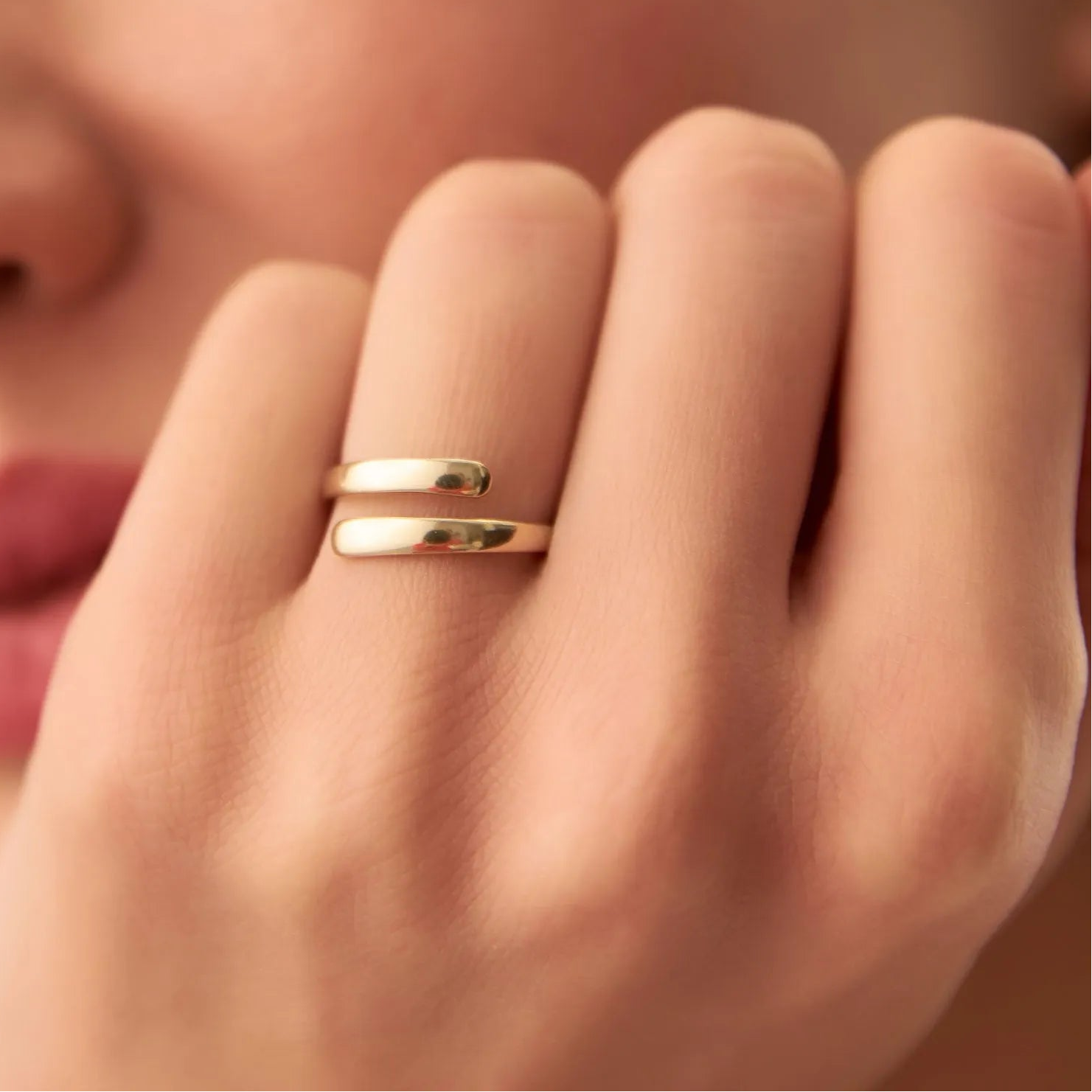 14k Solid Gold Plain Crossover Statement Ring