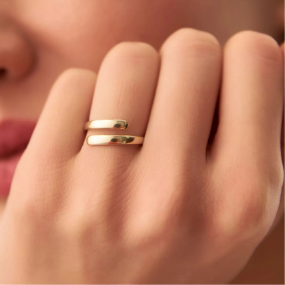 14k Solid Gold Plain Crossover Statement Ring