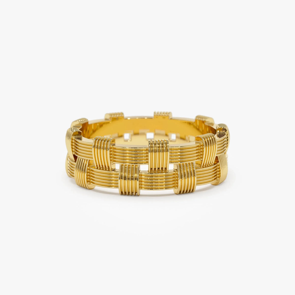 14k Solid Gold Ribbed Woven Stackable Band Ring