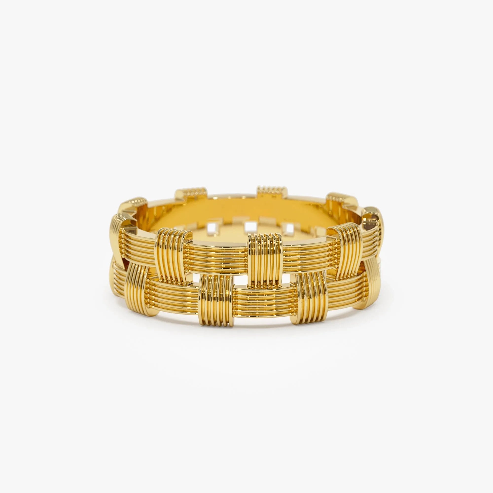 14k Solid Gold Ribbed Woven Stackable Band Ring