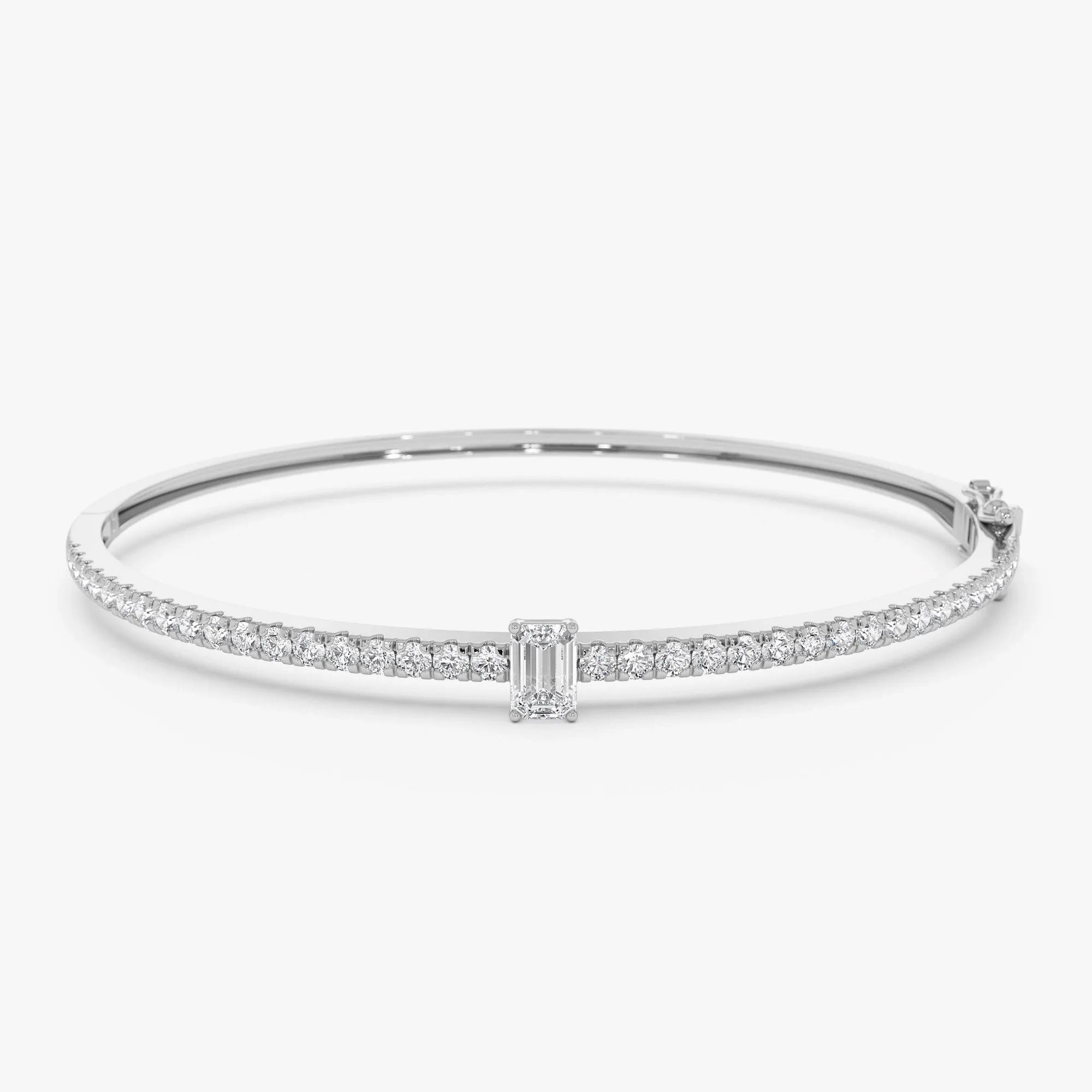 14K Solid Gold 1.05 CTW Emerald Cut and Round Diamond Bangle