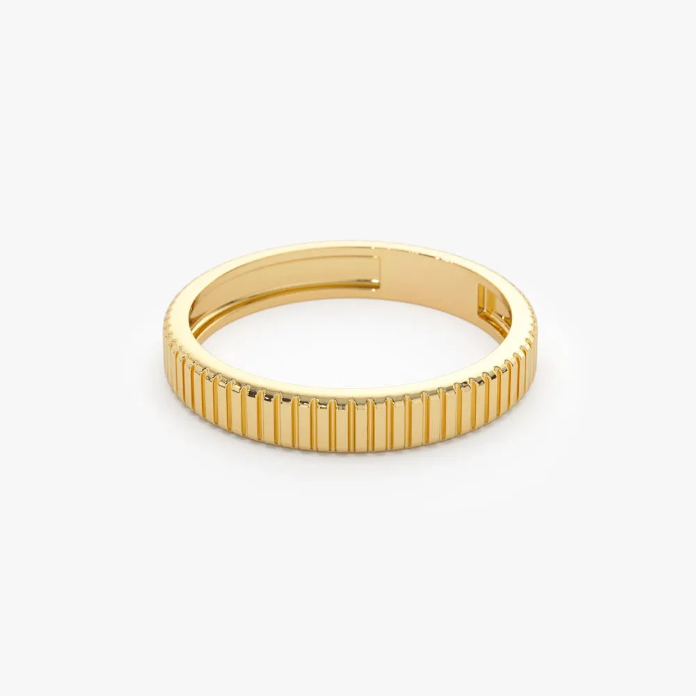 14K Solid Gold 3mm Ribbed Minimalist Wedding Band Ring