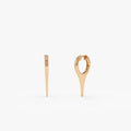 14k Solid Gold Mini Dagger Drop Hoop Earrings 25mm Length 10mm Inner Diameter
