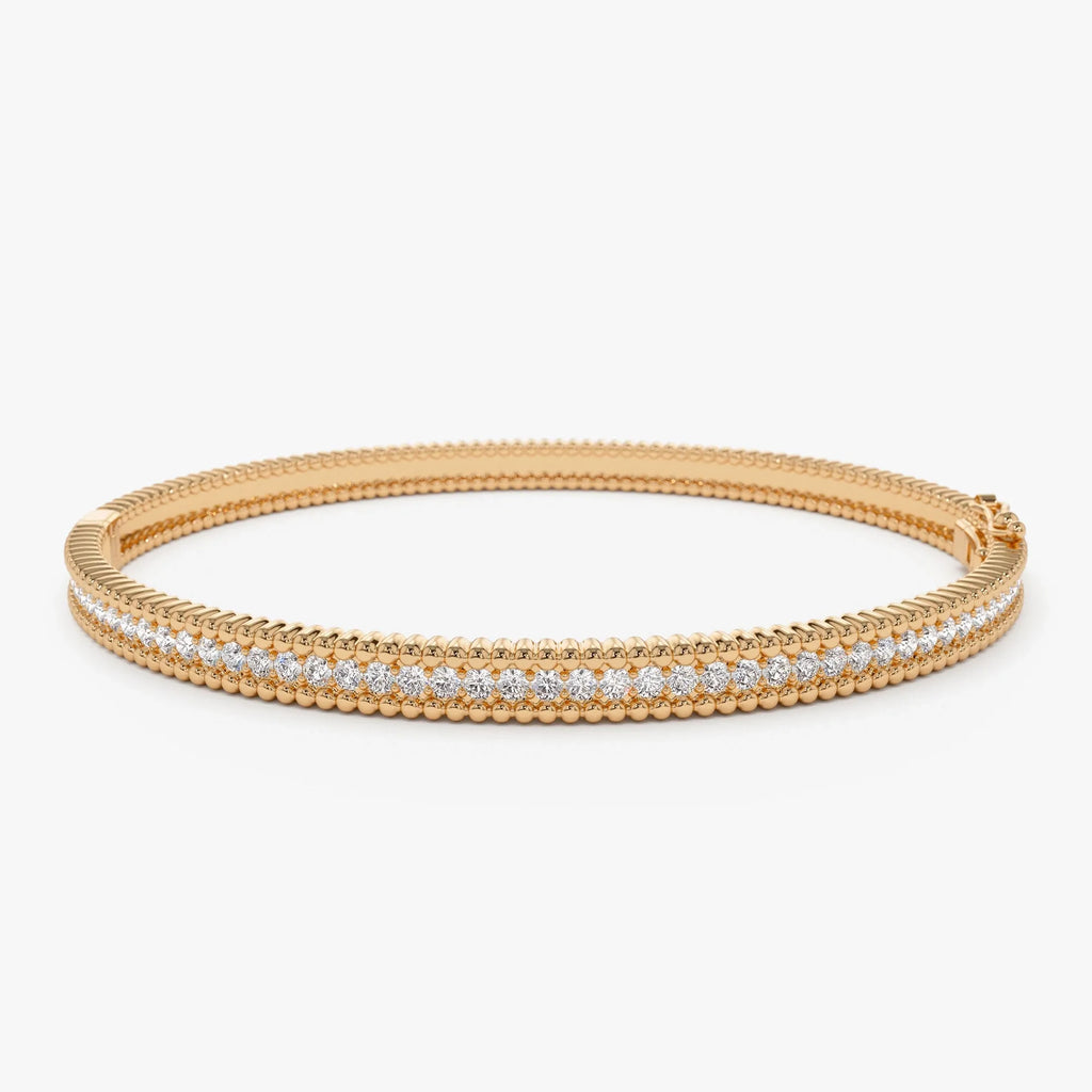 14K Solid Gold 0.97 CTW Round Diamond Milgrain Bangle