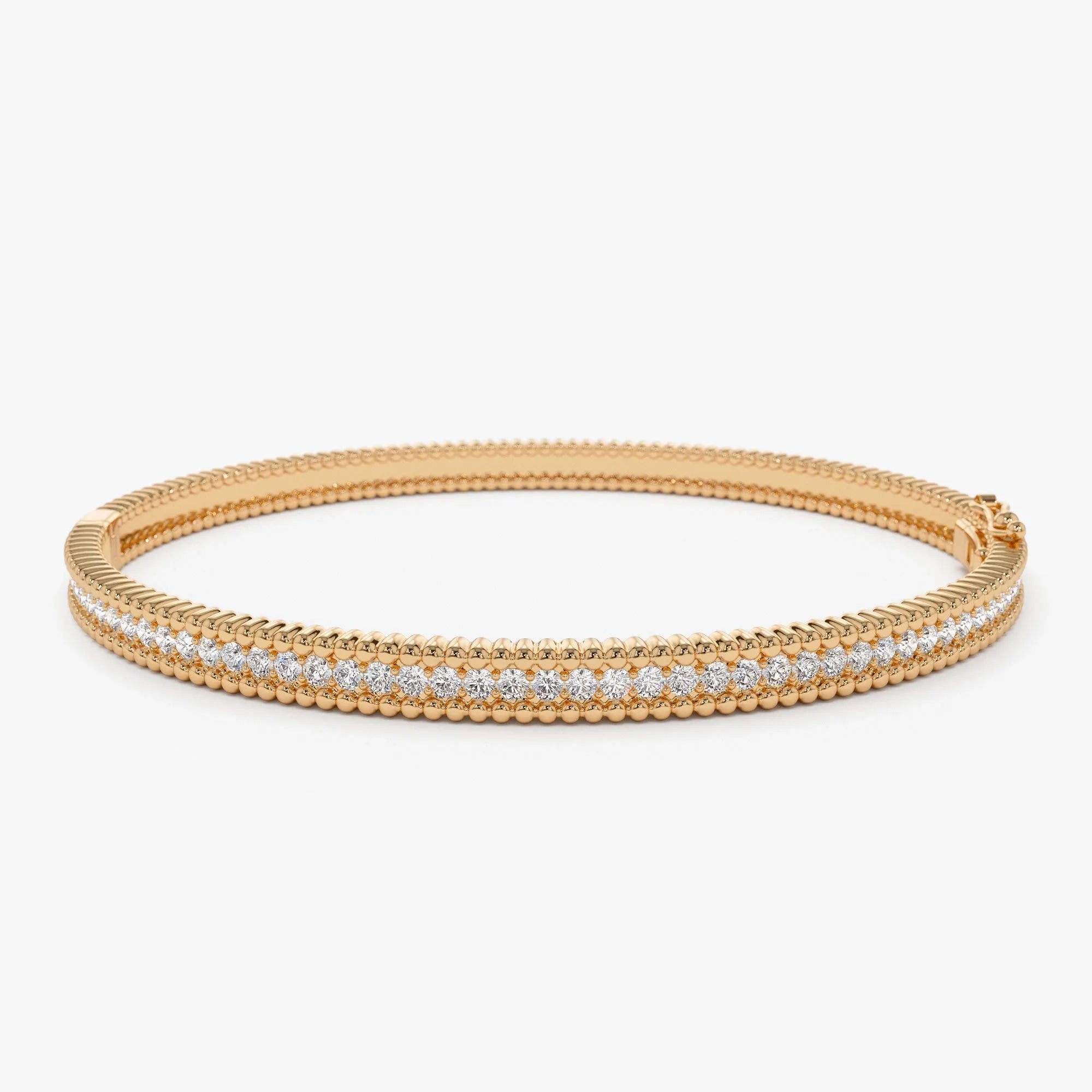 14K Solid Gold 0.97 CTW Round Diamond Milgrain Bangle