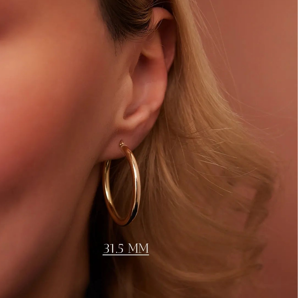 14k Solid Gold Round Hoop Earrings 3mm Thick Polished