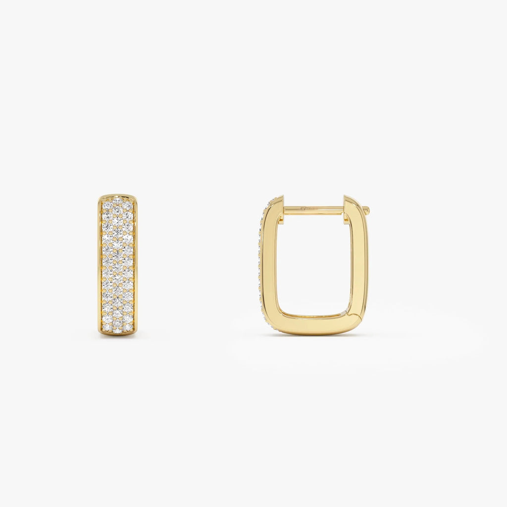 14k Gold Diamond Round Cut Pave Square Huggie Hoop Earrings 0.38 ctw
