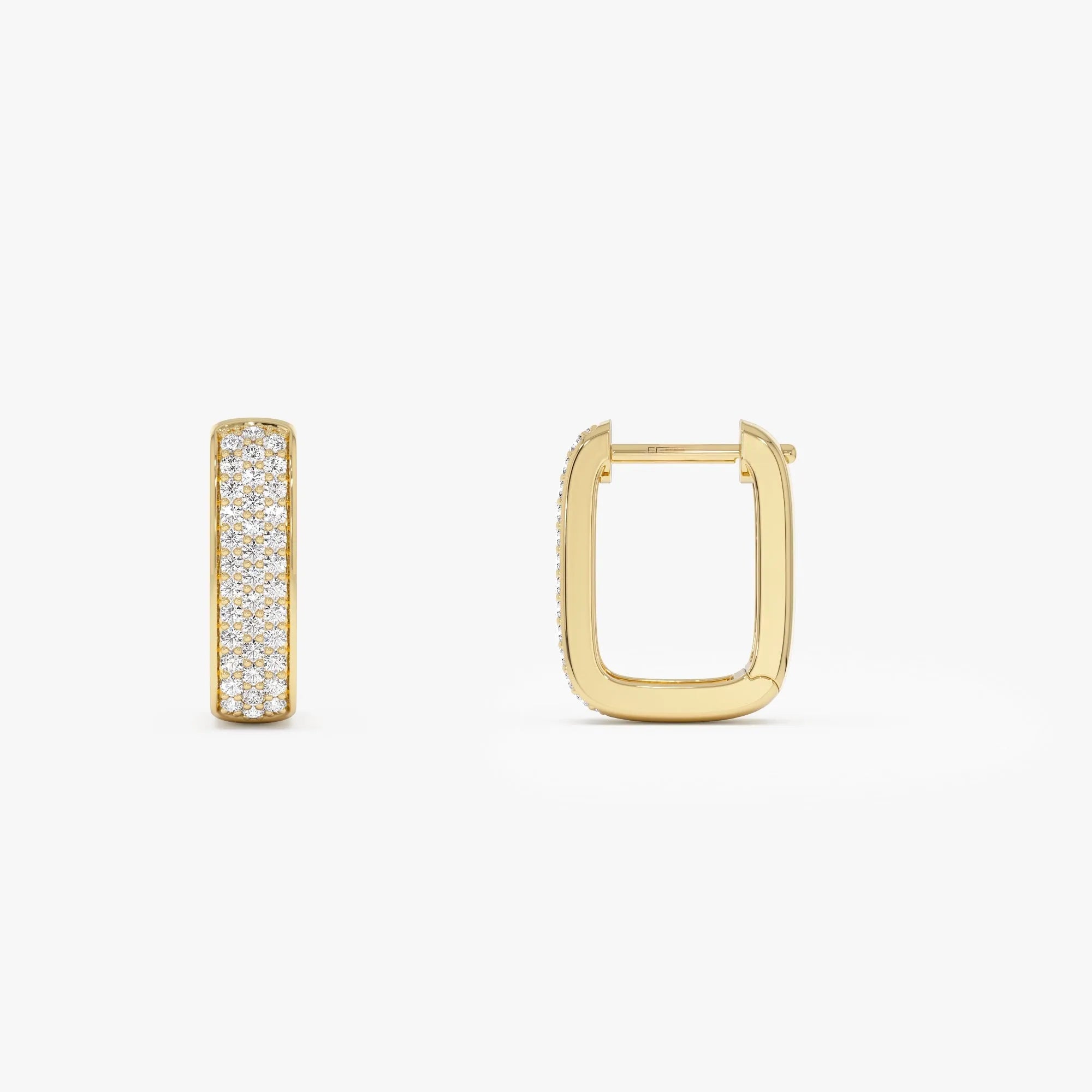14k Gold Diamond Round Cut Pave Square Huggie Hoop Earrings 0.38 ctw