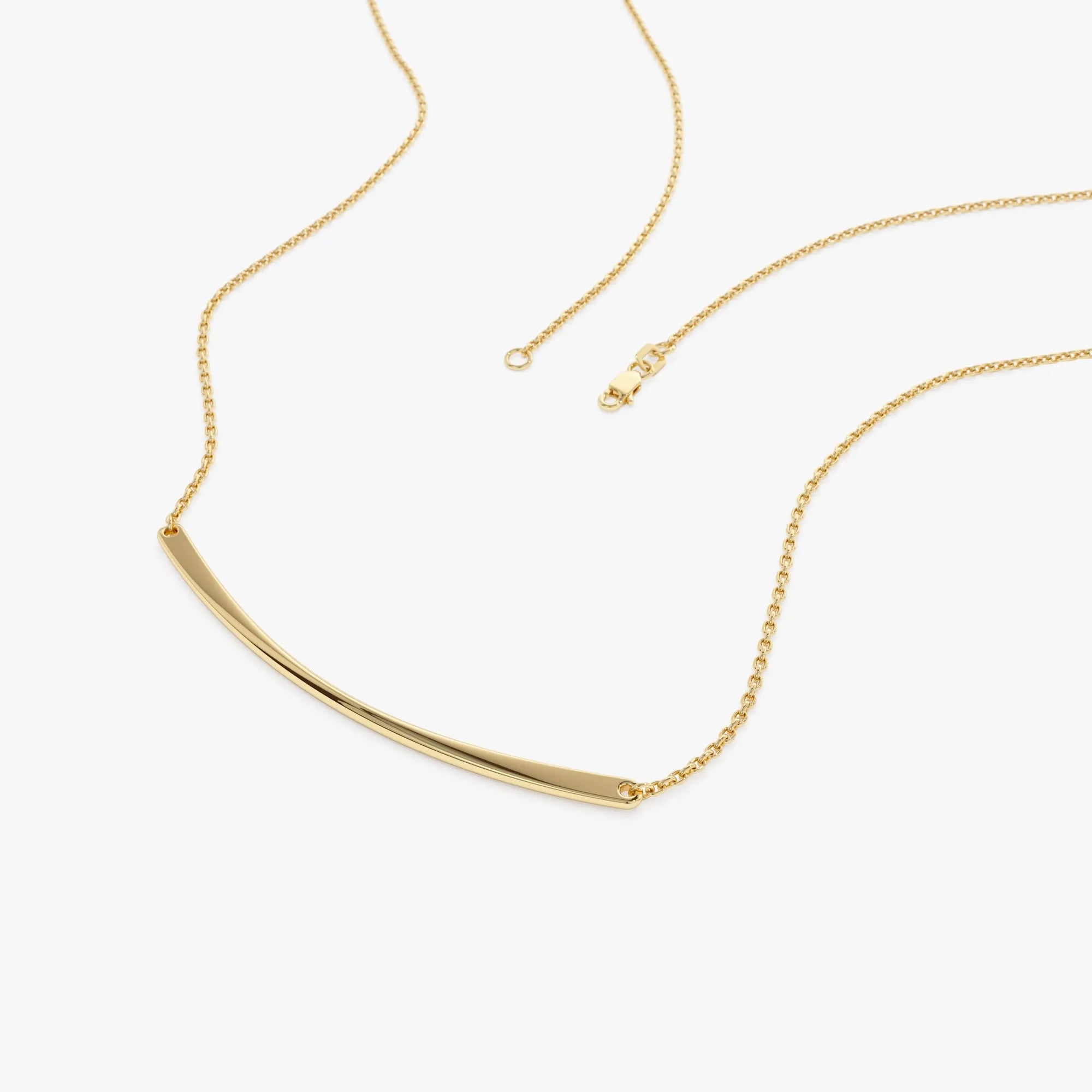 14k Solid Gold Minimalist Curved Bar Pendant Necklace