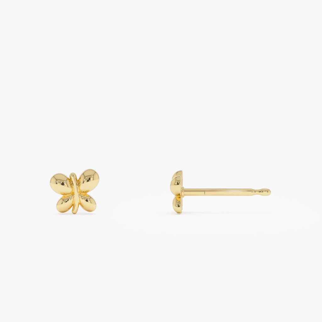 14k Solid Gold Bubble Butterfly Stud Earrings Minimalist Geometric Style