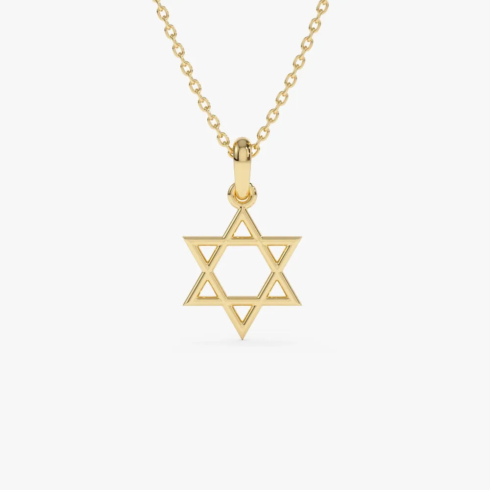 14k Solid Gold Star of David Pendant Necklace