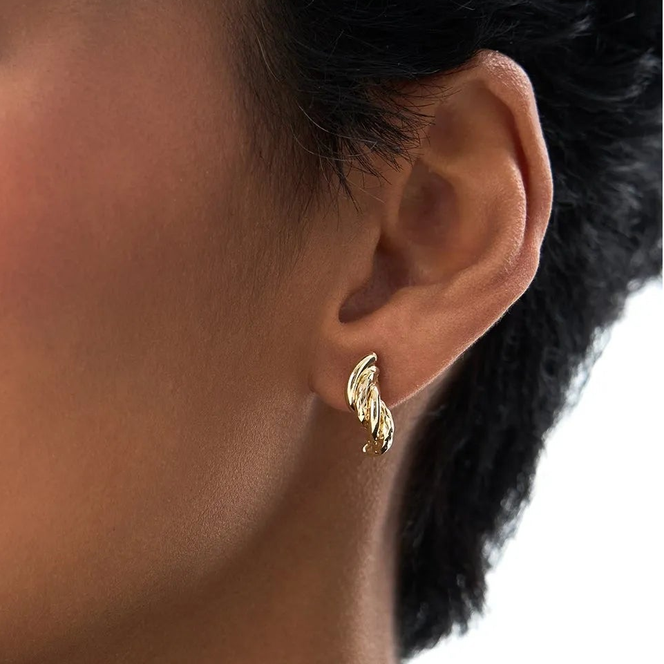 14k Yellow Gold Twisted Curve Earrings 16mm Length 5.75mm Width
