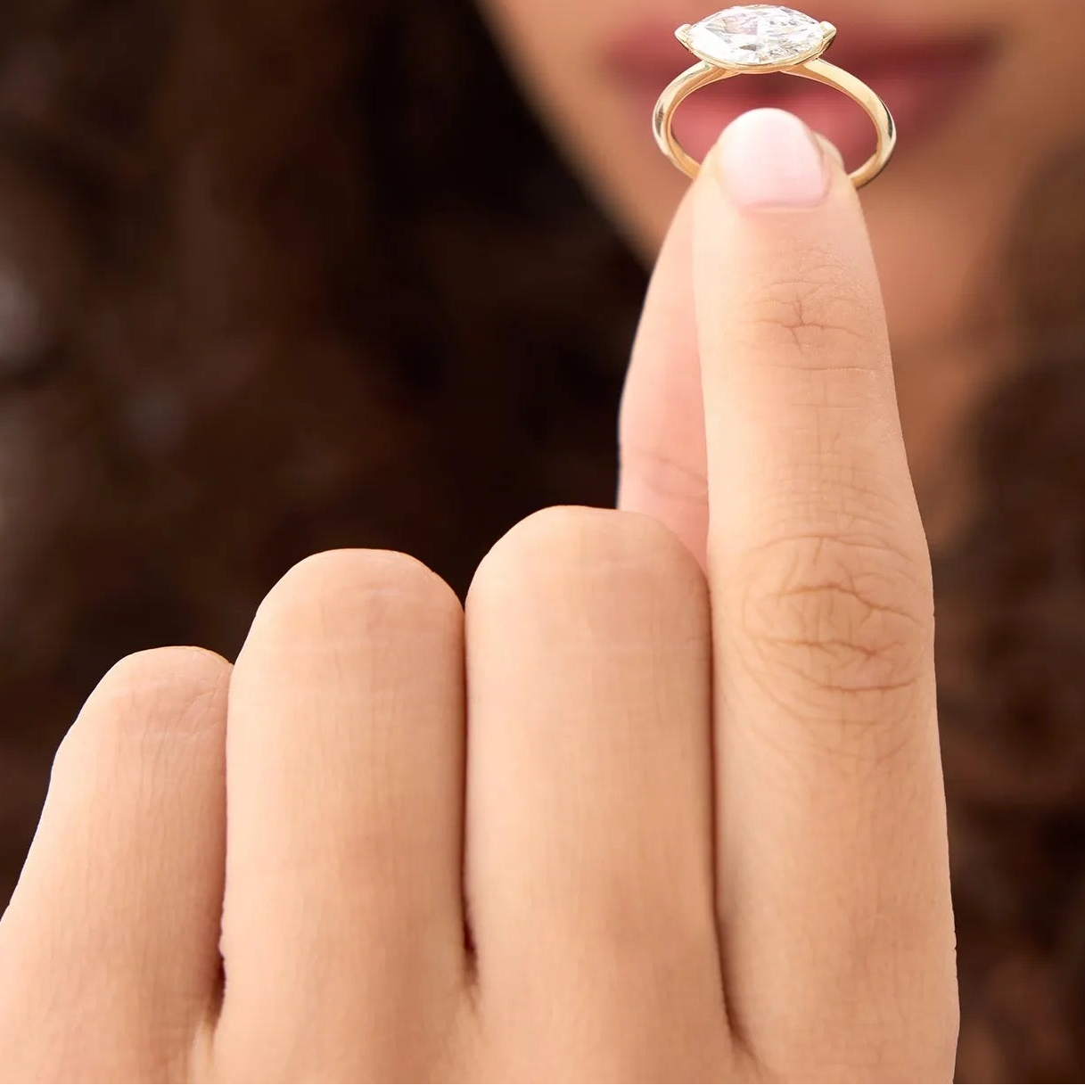 14k Solid Gold 1.5 Carat Marquise Lab Grown Diamond East-West V Prong Engagement Ring Vanna