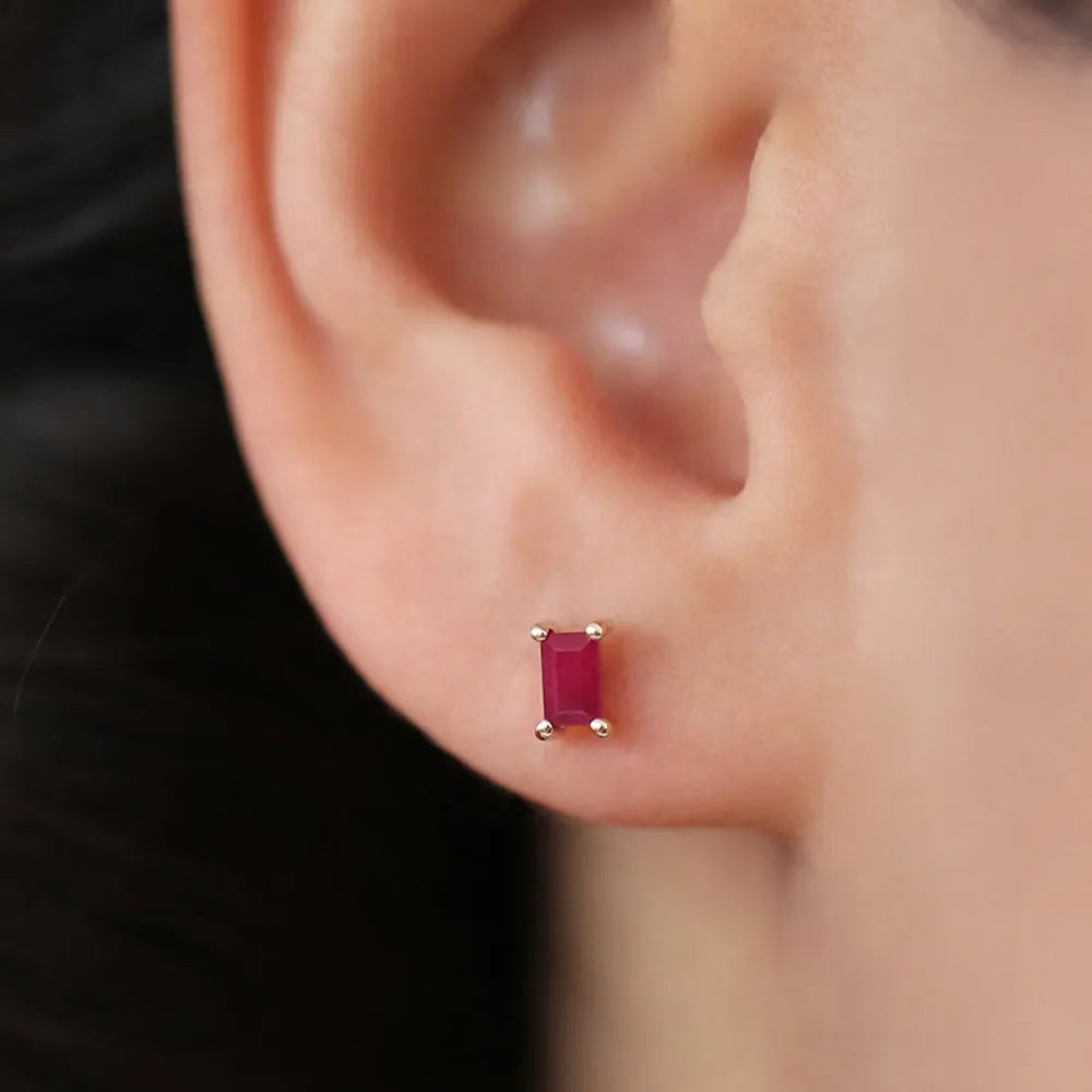 14K Gold Baguette Cut Ruby Prong Setting Stud Earrings 0.50ctw