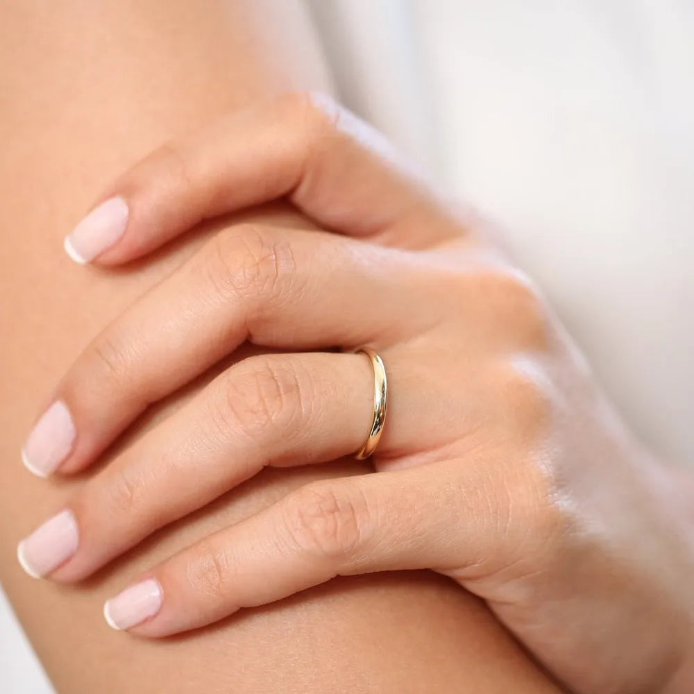 14K Solid Gold 2mm Classic Dome Minimalist Wedding Band Ring