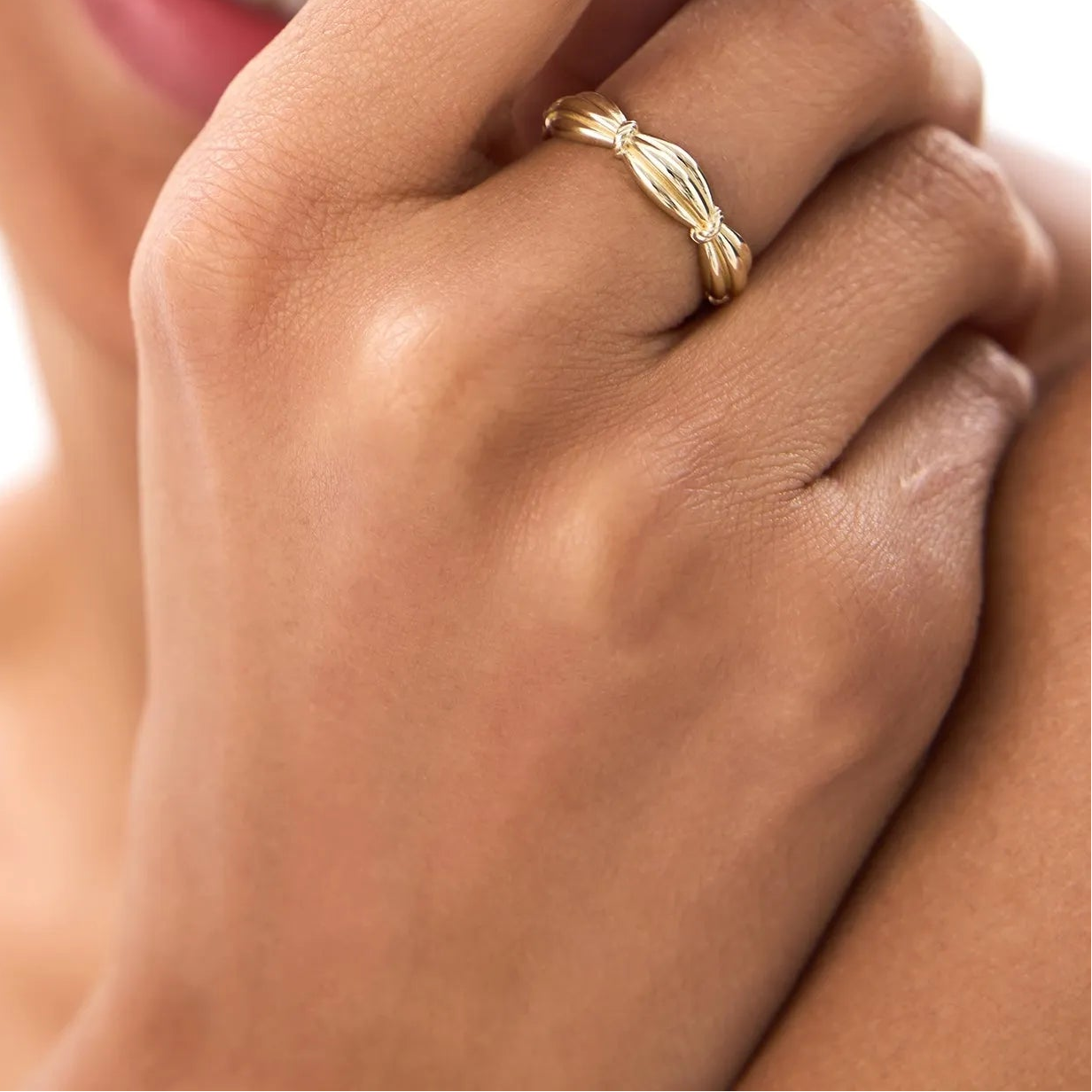 14k Gold Textured Knot Ring Wide Statement Band