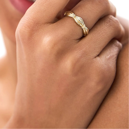 14k Gold Textured Knot Ring Wide Statement Band