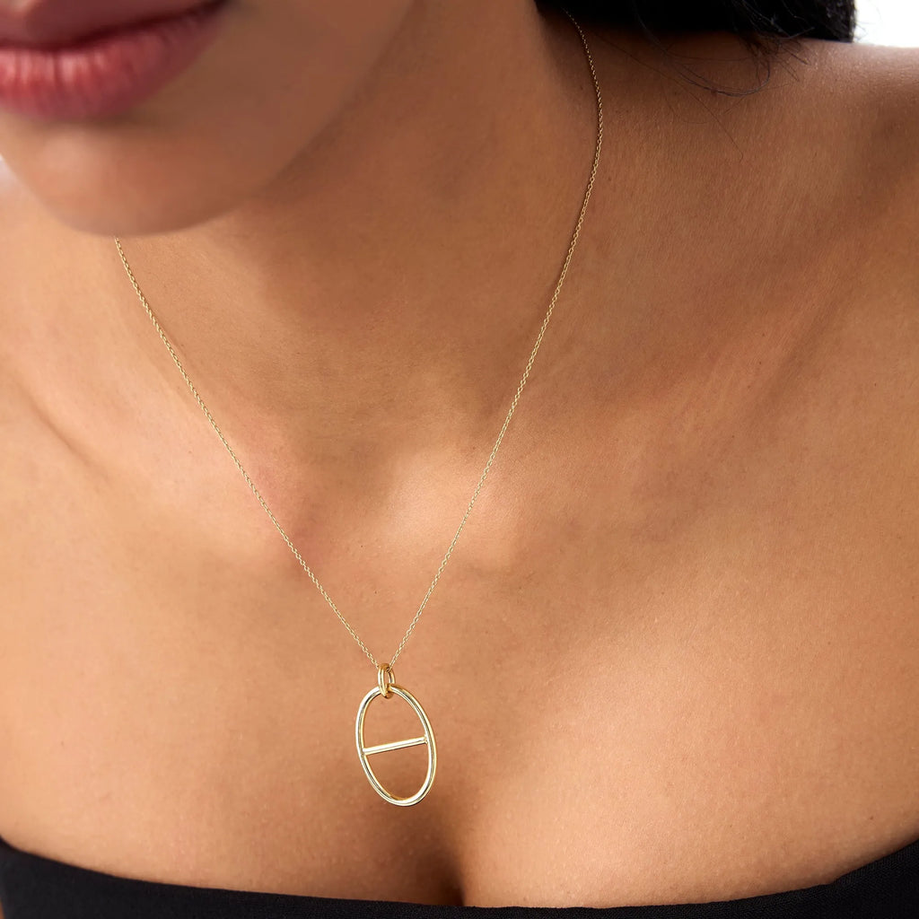 14k Solid Gold Minimalist Oval Pendant Necklace