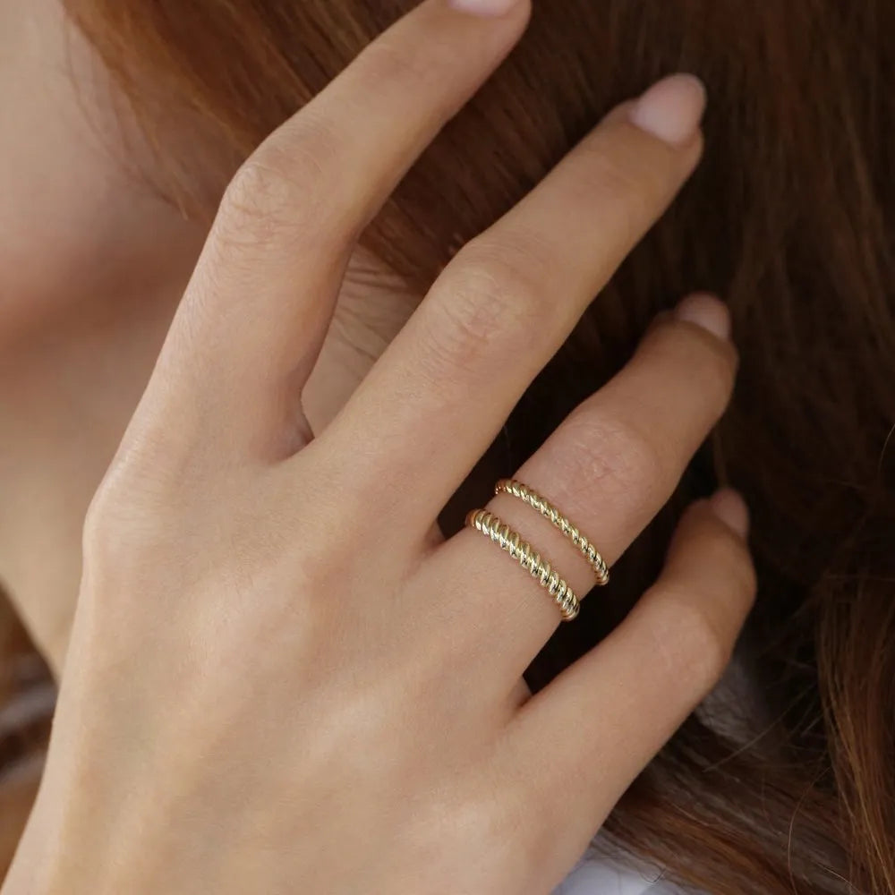 14K Solid Gold 3mm Twisted Rope Stackable Wedding Band Ring