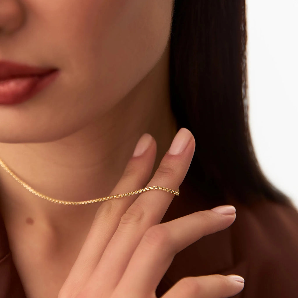 14k Solid Yellow Gold Box Chain Link Necklace