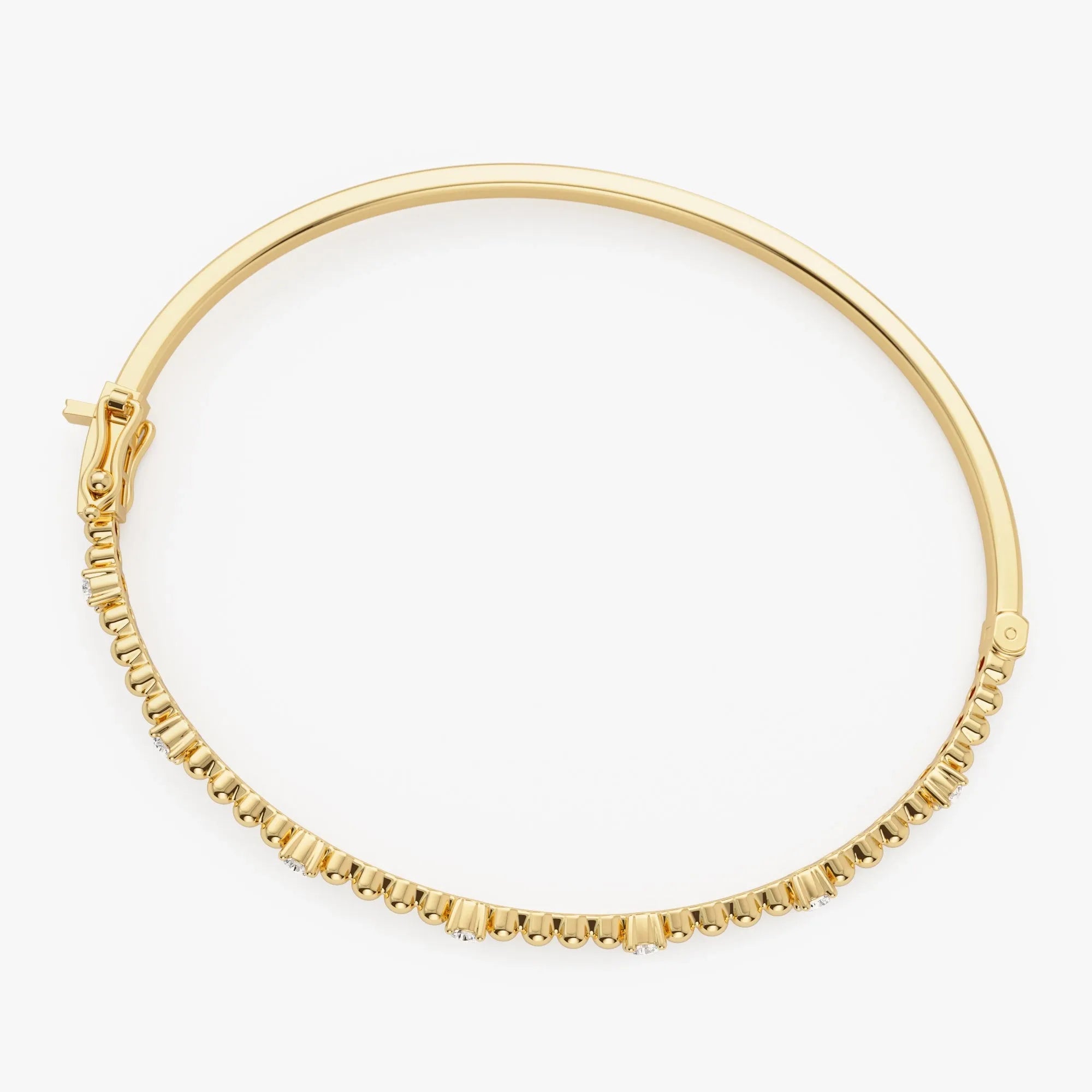 14K Solid Gold 0.35 CTW Round Diamond Beaded Bangle