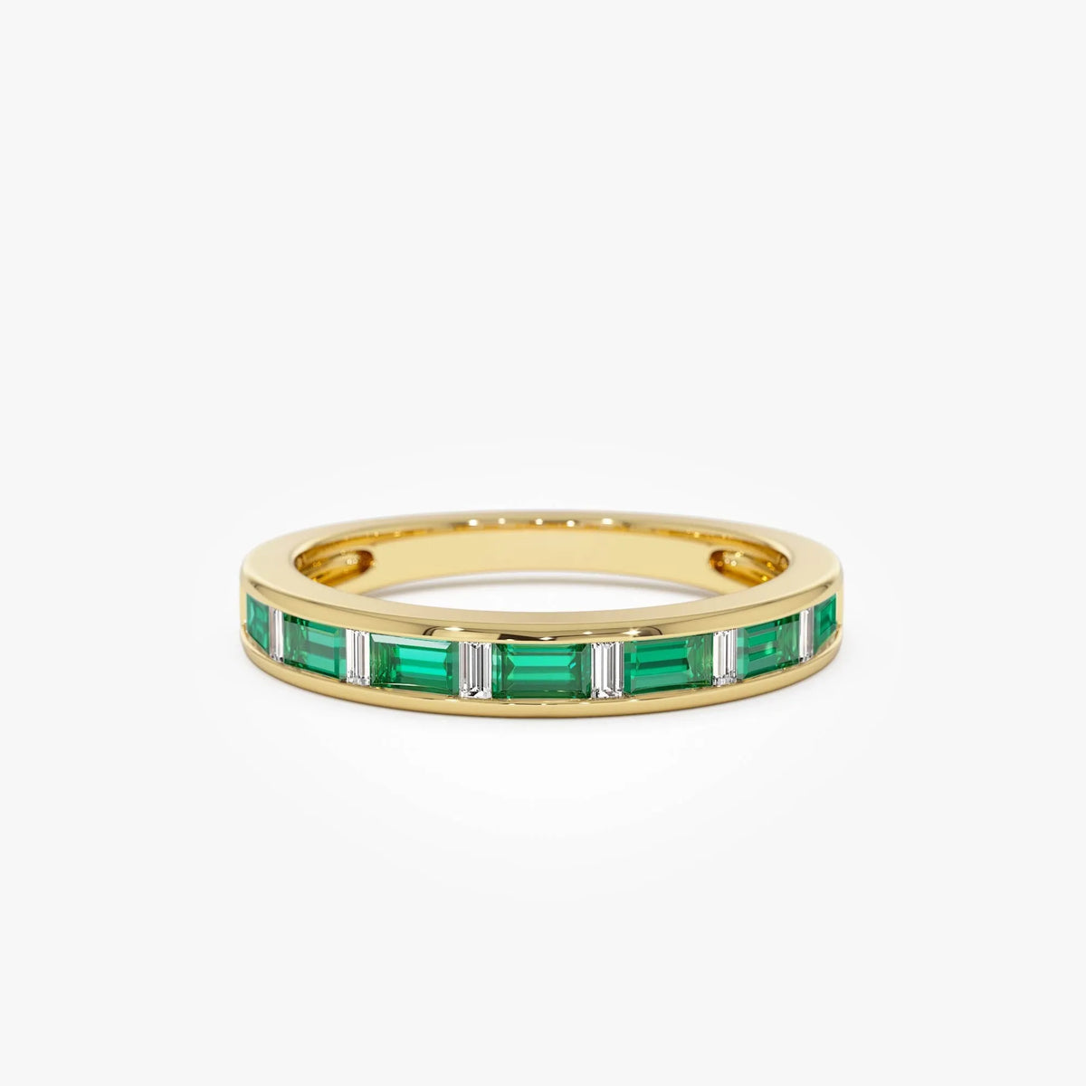 14K Gold Baguette Emerald and Diamond Band Ring 0.50 CTW Handcrafted Jewelry