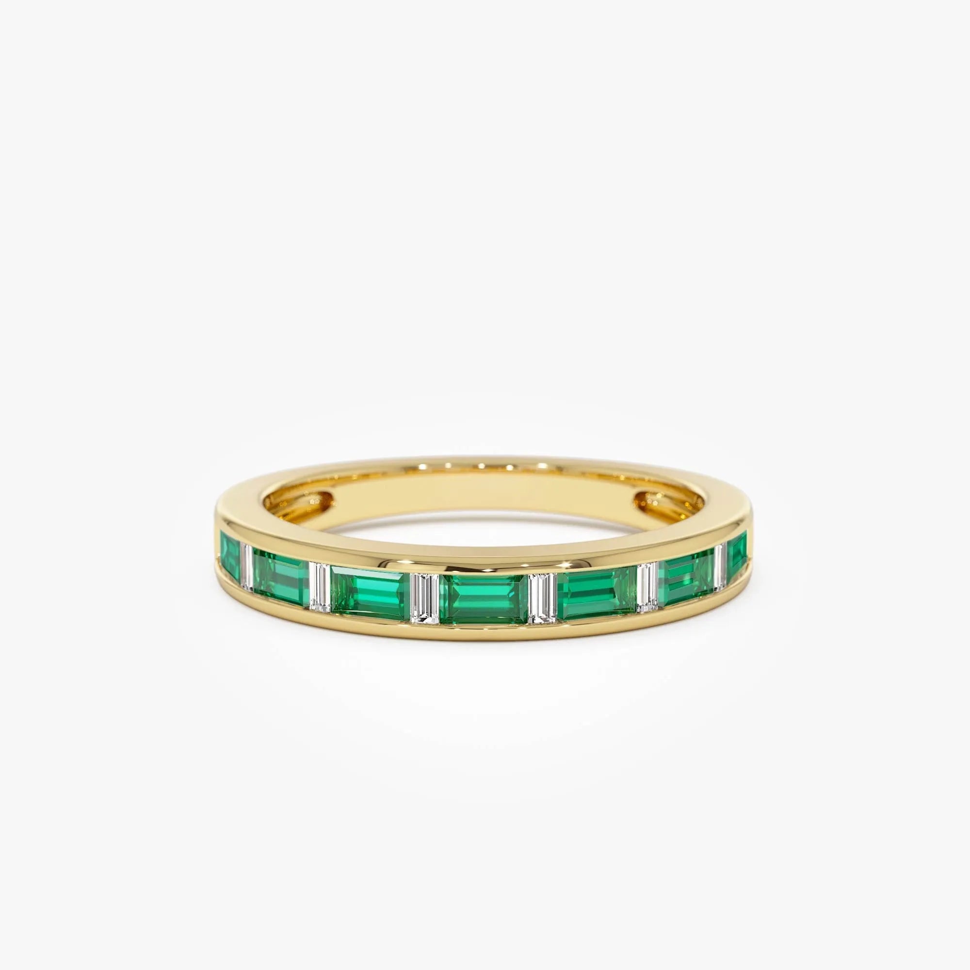 14K Gold Baguette Emerald and Diamond Band Ring 0.50 CTW Handcrafted Jewelry