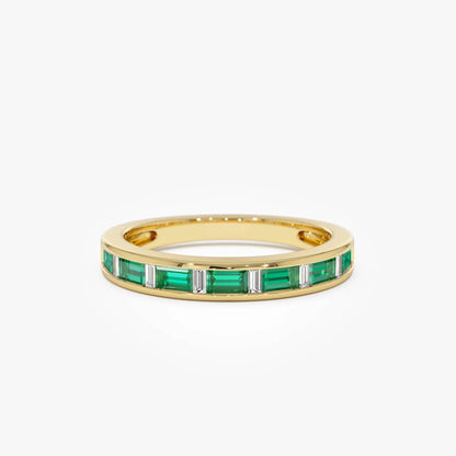 14K Gold Baguette Emerald and Diamond Band Ring 0.50 CTW Handcrafted Jewelry