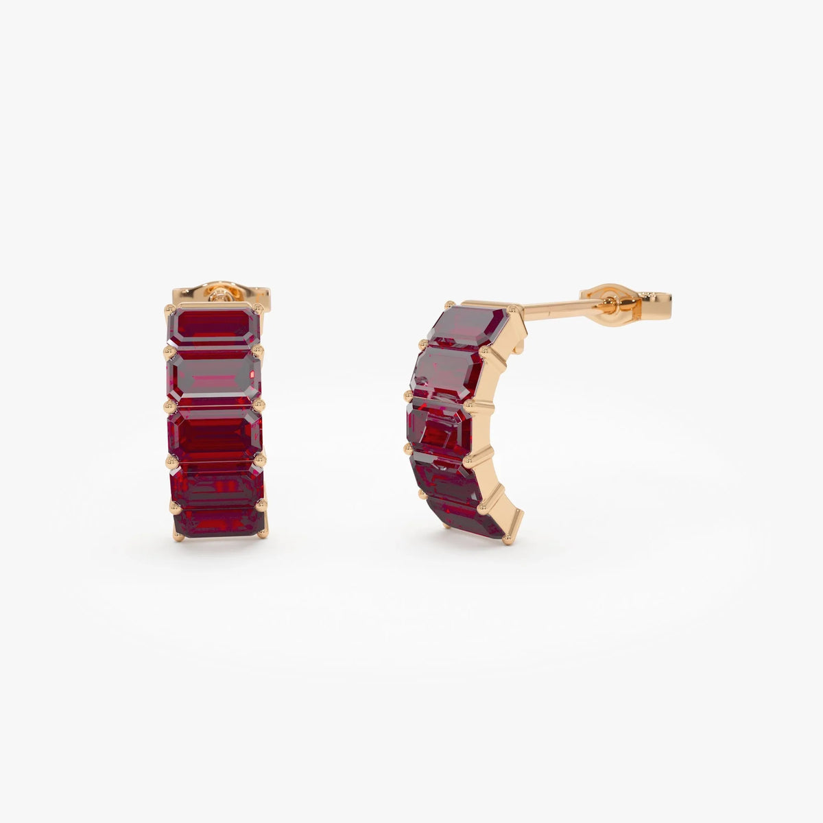 14K Solid Gold Octagon Cut Garnet Hoop Earrings 3.80ctw