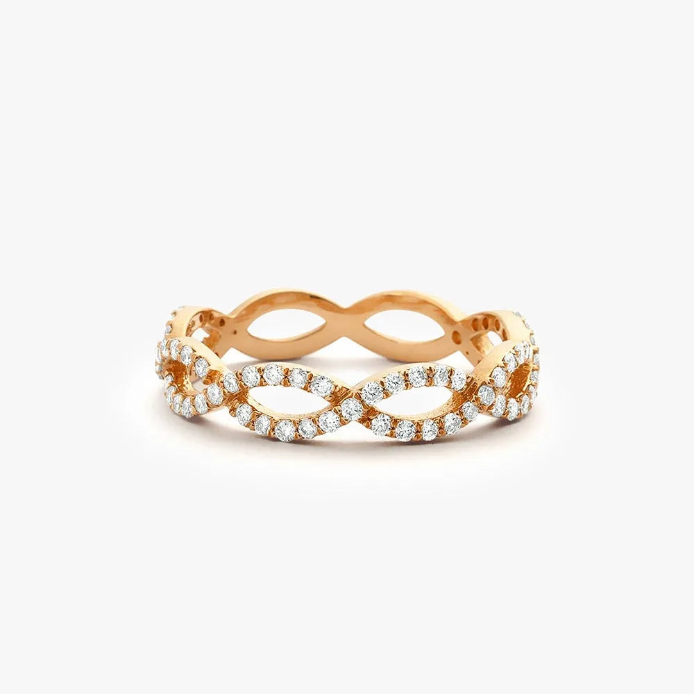 14K White Gold Round Diamond Infinity Intertwined Micro Pave Ring 0.52ctw