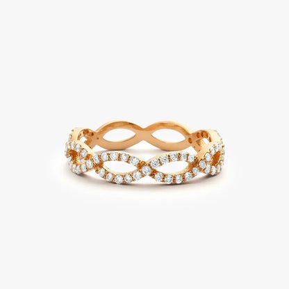 14K White Gold Round Diamond Infinity Intertwined Micro Pave Ring 0.52ctw