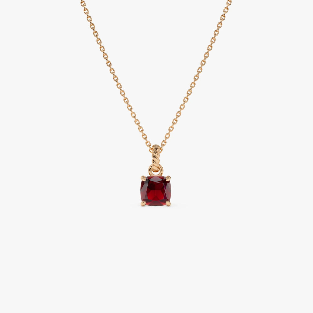 14k Solid Gold Garnet Cushion Cut Solitaire Necklace 1.15 Carat