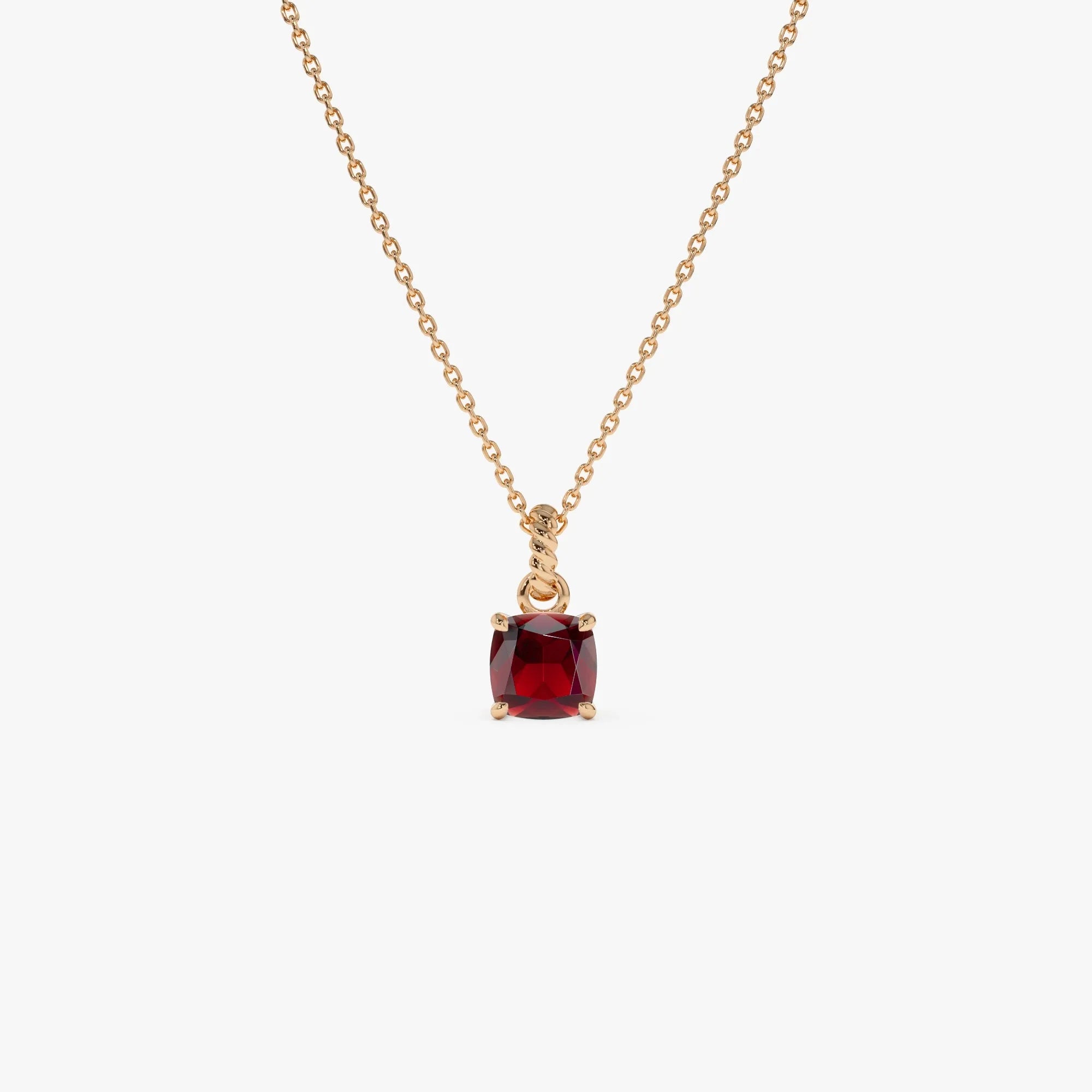 14k Solid Gold Garnet Cushion Cut Solitaire Necklace 1.15 Carat