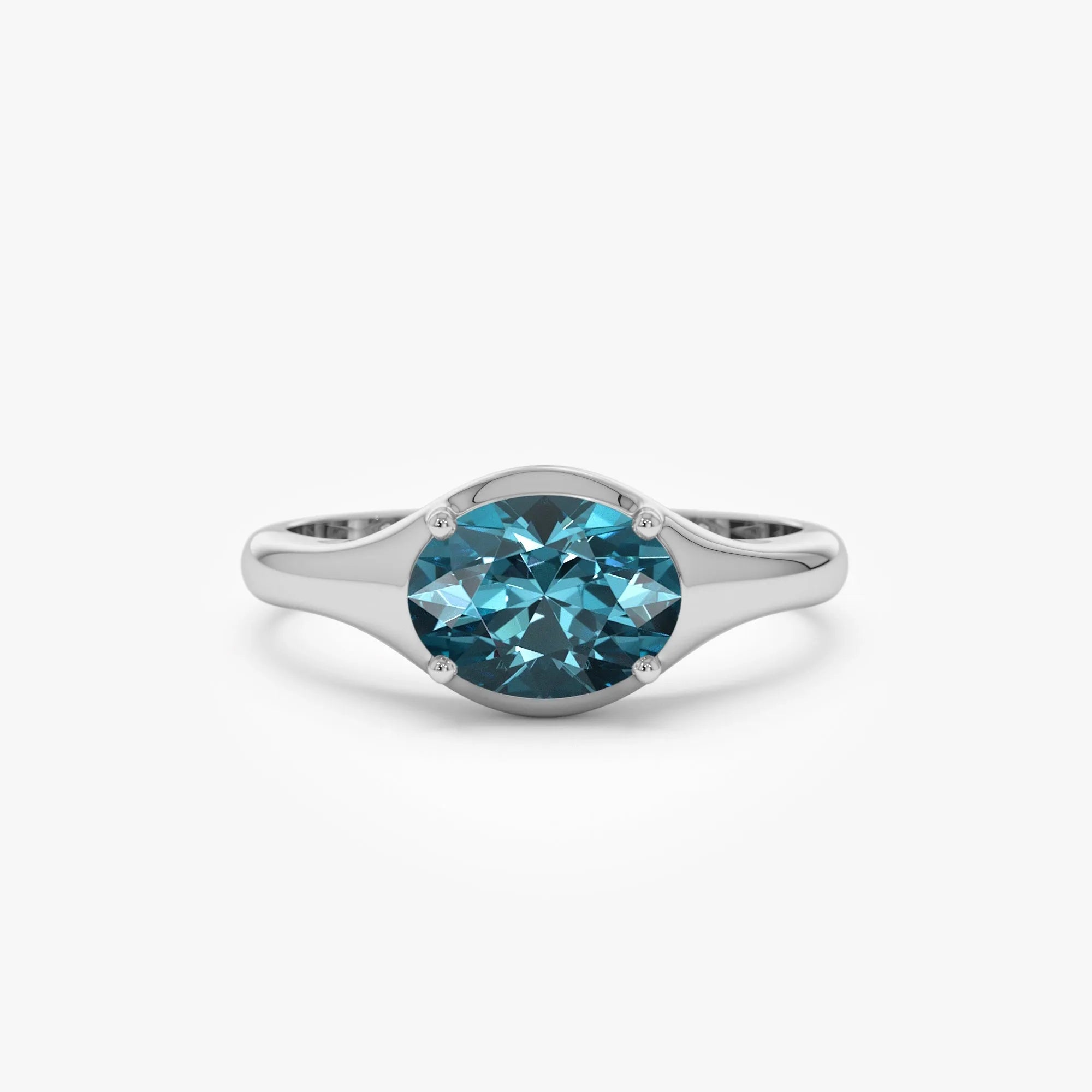 14K Solid Gold Oval Cut London Blue Topaz 0.90 Carat Prong Setting Ring