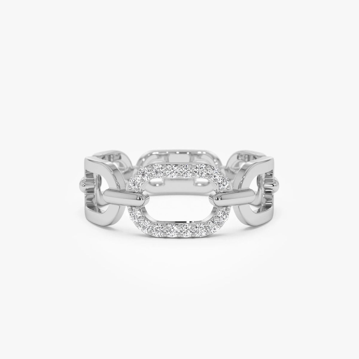 14k Solid Gold Round Diamond 0.08 Carat Buckle Chain Ring