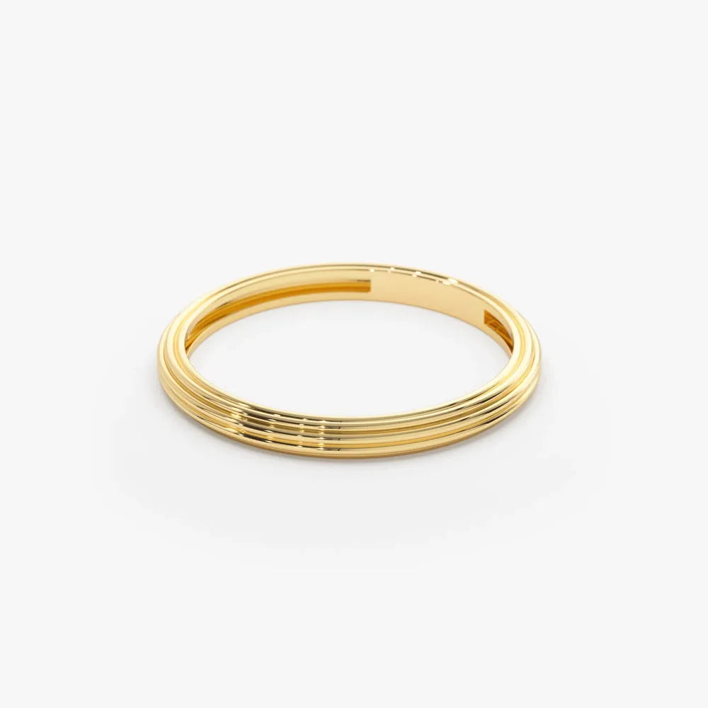 14K Solid Gold 2mm Multi Lined Minimalist Wedding Band Ring