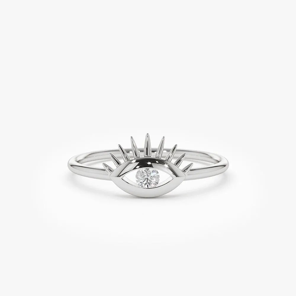 14k Gold Round Diamond Evil Eye Ring Channel Setting 0.07ctw
