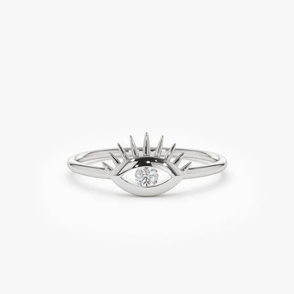 14k Gold Round Diamond Evil Eye Ring Channel Setting 0.07ctw